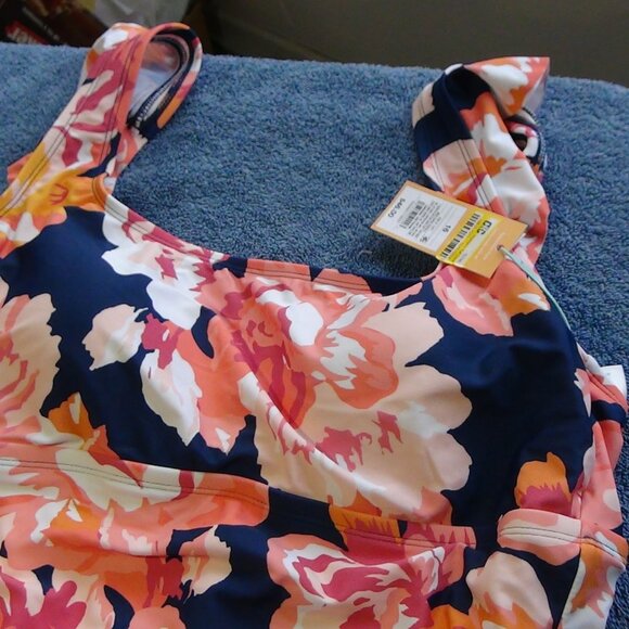 Kona Sol Full Cov Floral Raffle Sleeve Tummy Control One Piece Swimsuit 14 - 22 - Picture 4 of 14